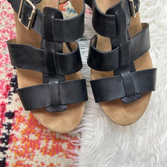 Clarks Artisan Black Leather Platform Wedge Sandal 8W 8 WIDE Ankle Strap - Picture 3 of 9